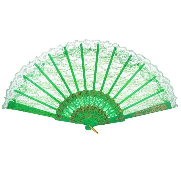 V563-13700-GRN-202503052135-01 LACE FAN Hand Folding Wedding Party Bridal Spanish Costume Accessory - Green - Image 2