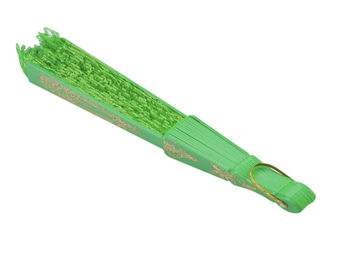 V563-13700-GRN-202503052135-02 LACE FAN Hand Folding Wedding Party Bridal Spanish Costume Accessory - Green - Image 3