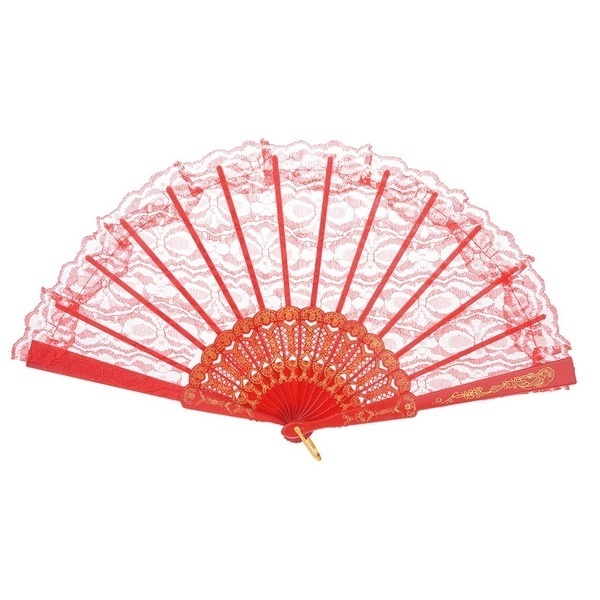 V563-13700-RED-202503052140-01 LACE FAN Hand Folding Wedding Party Bridal Spanish Costume Accessory - Red - Image 2