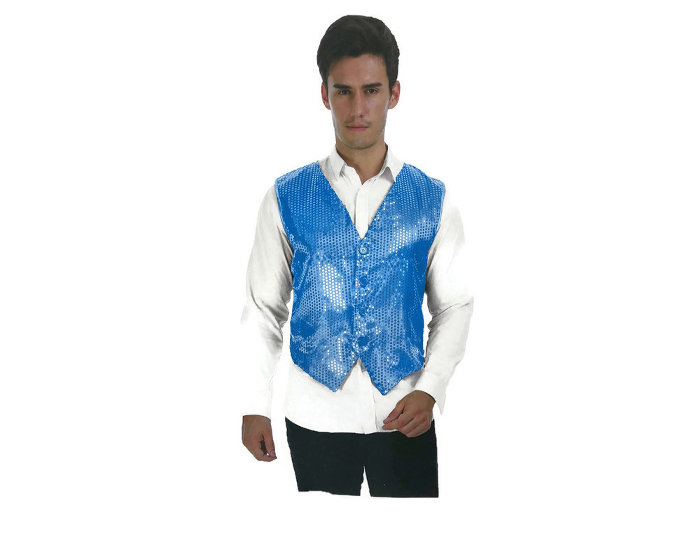 V563-17814-LIGHTBLUE-202503051826-01 Mens Premium SEQUIN VEST Waistcoat Dance Costume Disco Sparkle Deluxe - Light Blue - Image 2