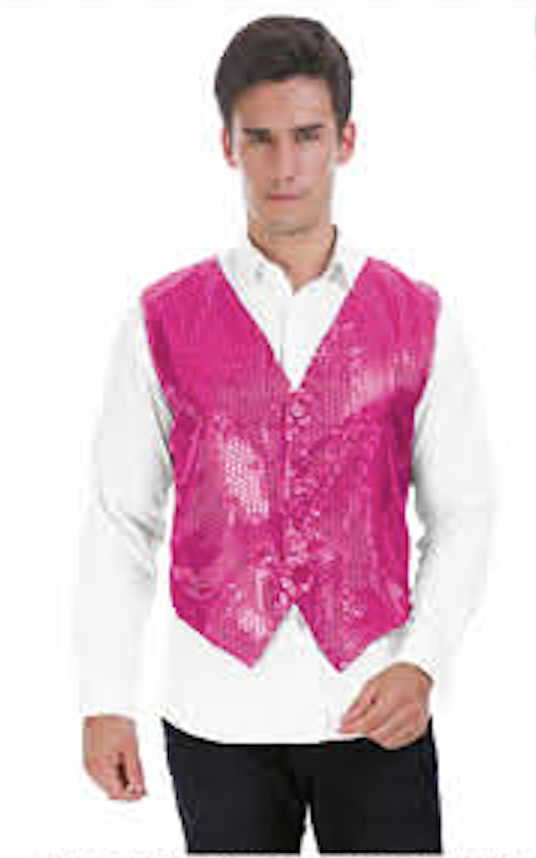 V563-17814-PINK-202503051830-01 Mens Premium SEQUIN VEST Waistcoat Dance Costume Disco Sparkle Deluxe - Pink - Image 2