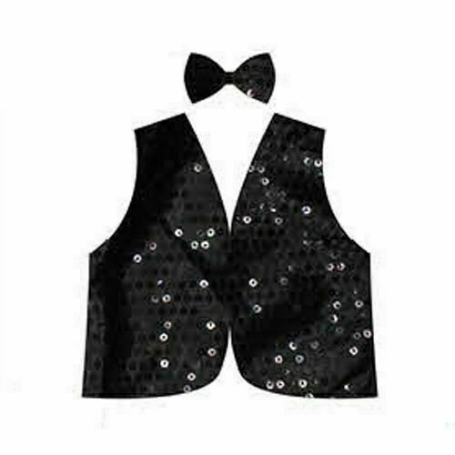 V563-17817-01-184780-01 Kids Sequin Vest Bow Tie Set Costume 80s Party Dress Up Waistcoat - Black - Image 2