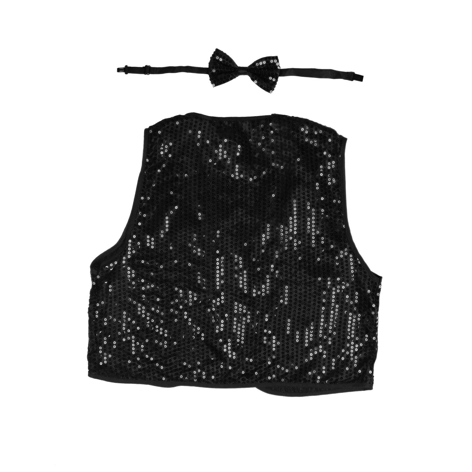 V563-17817-01-202503111635-00 Kids Sequin Vest Bow Tie Set Costume 80s Party Dress Up Waistcoat - Black - Image 3