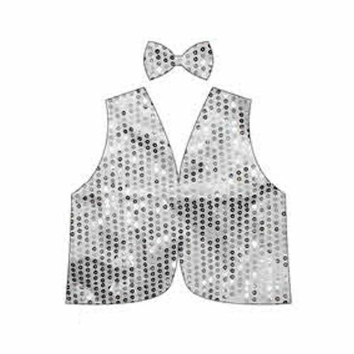 V563-17817-02-184784-01 Kids Sequin Vest Bow Tie Set Costume 80s Party Dress Up Waistcoat - Silver - Image 2