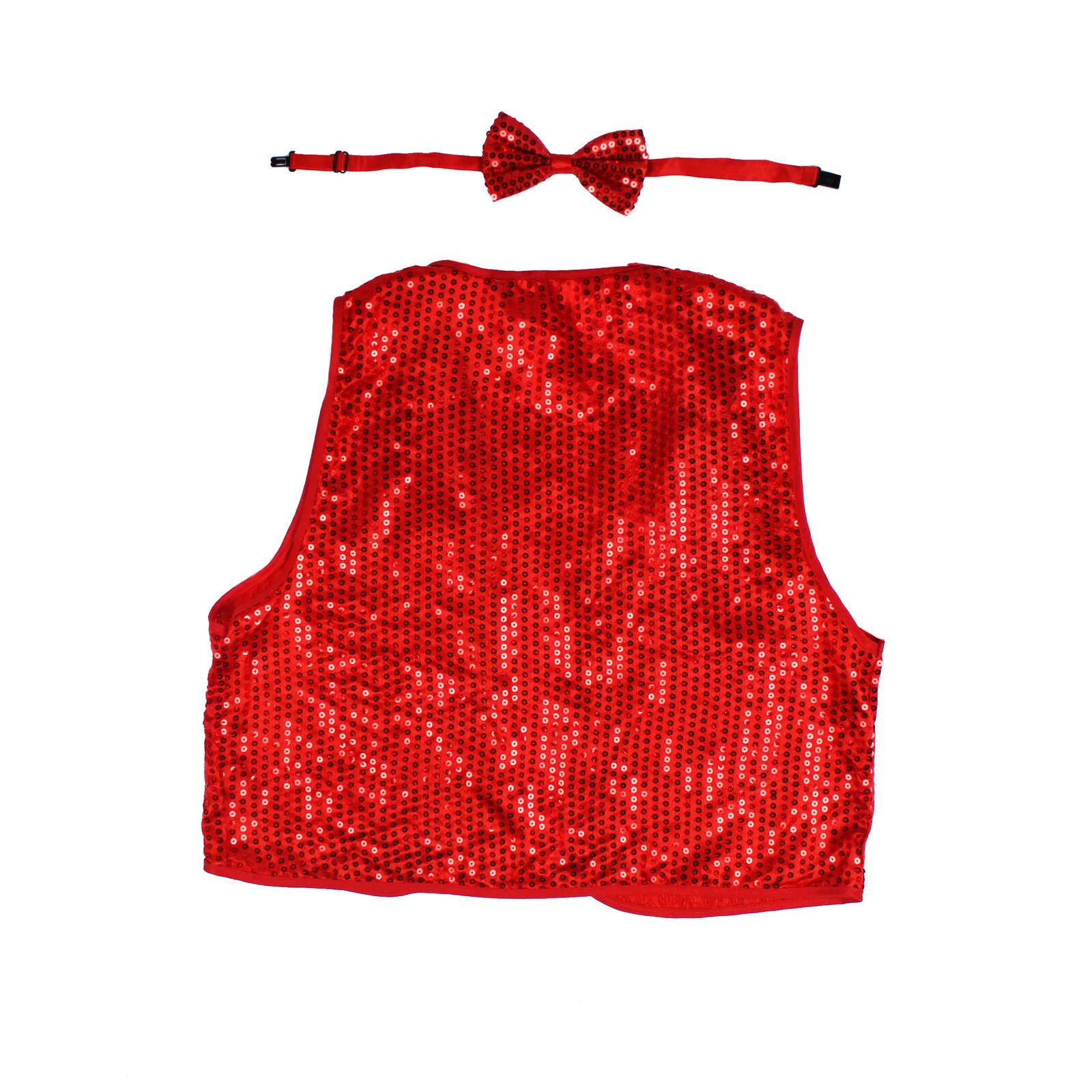 V563-17817-03-202503241951-00 Kids Sequin Vest Bow Tie Set Costume 80s Party Dress Up Waistcoat - Red - Image 3