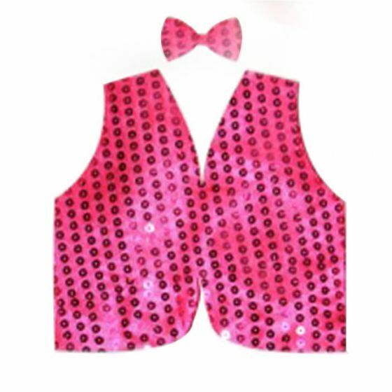 V563-17817-04-184792-01 Kids Sequin Vest Bow Tie Set Costume 80s Party Dress Up Waistcoat - Hot Pink - Image 2