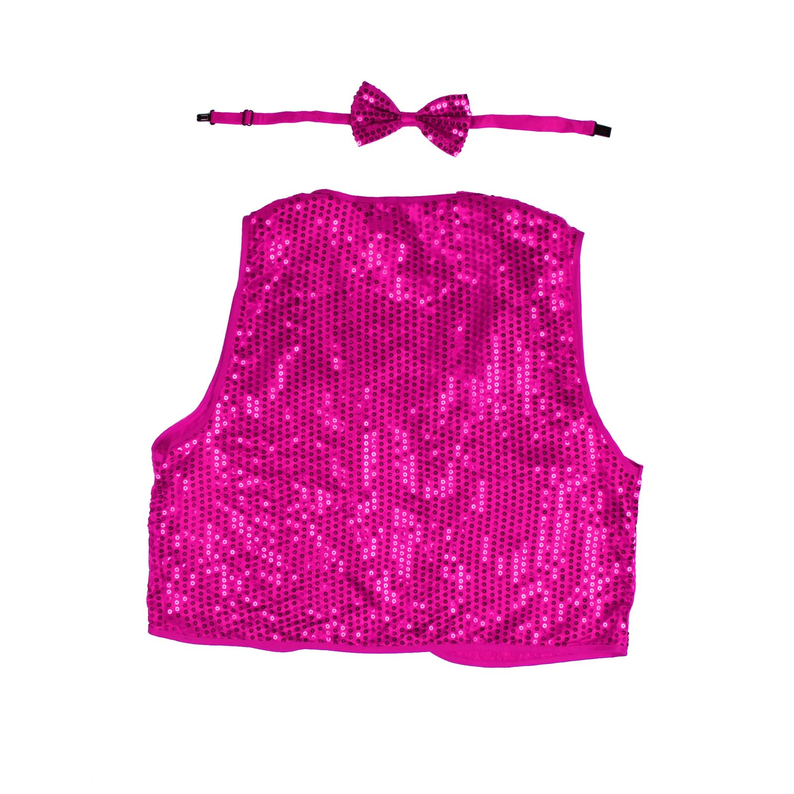 V563-17817-04-202503121910-00 Kids Sequin Vest Bow Tie Set Costume 80s Party Dress Up Waistcoat - Hot Pink - Image 3