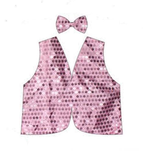 V563-17817-05-184796-01 Kids Sequin Vest Bow Tie Set Costume 80s Party Dress Up Waistcoat - Light Pink - Image 2