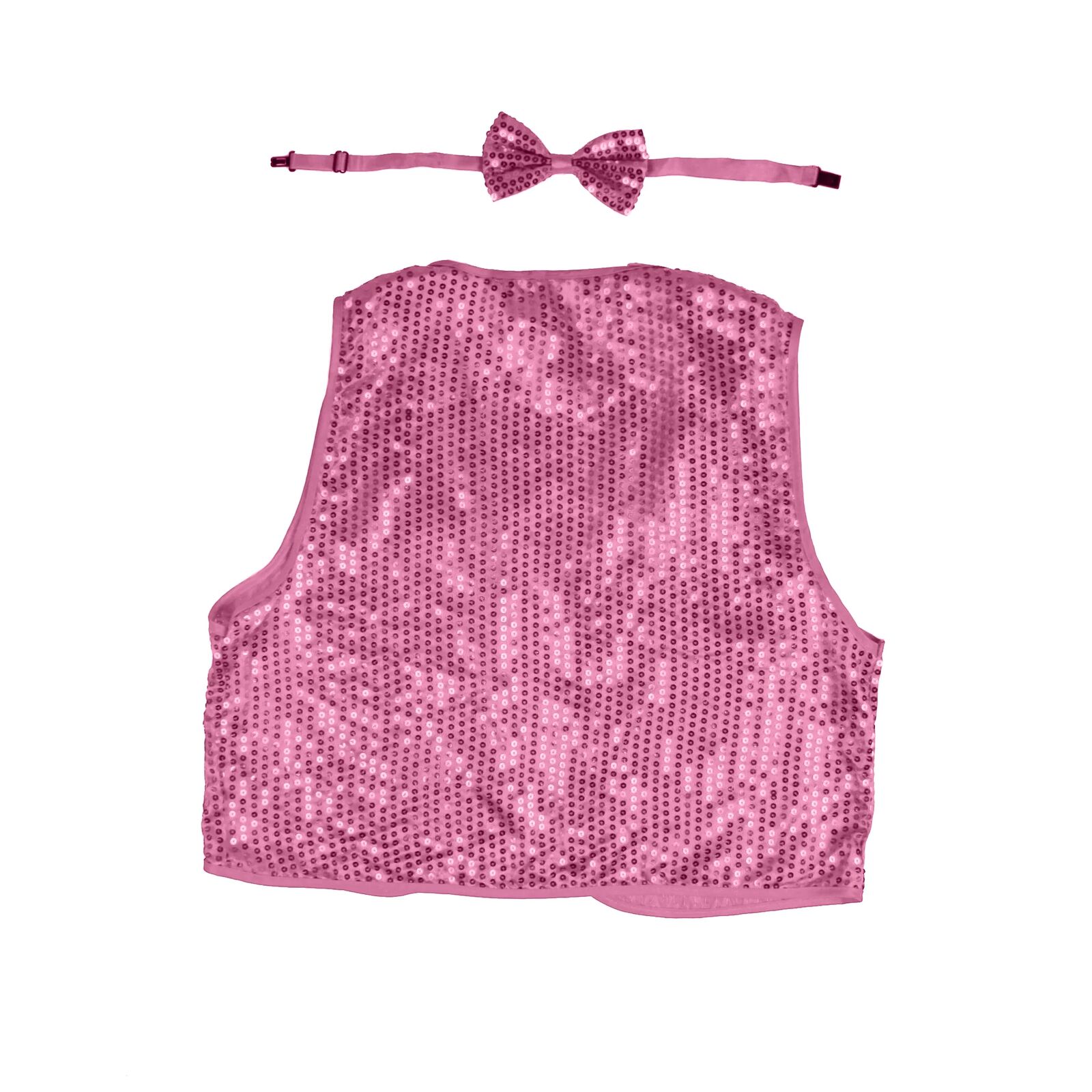V563-17817-05-202503121911-00 Kids Sequin Vest Bow Tie Set Costume 80s Party Dress Up Waistcoat - Light Pink - Image 3