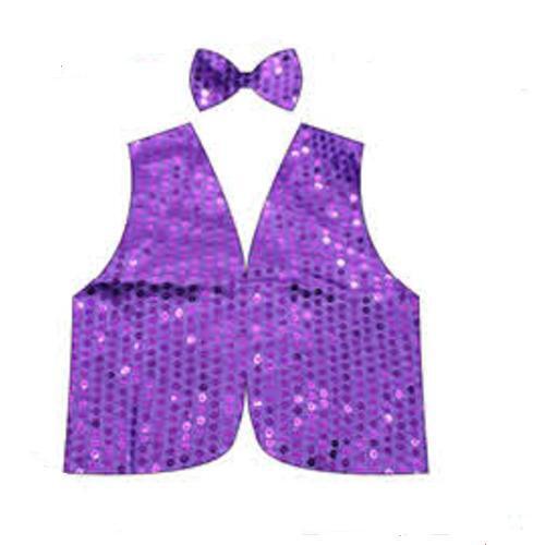 V563-17817-06-184800-01 Kids Sequin Vest Bow Tie Set Costume 80s Party Dress Up Waistcoat - Purple - Image 2