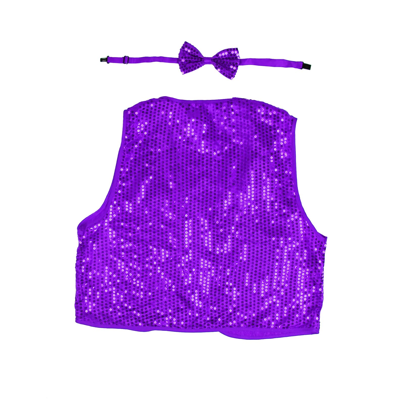 V563-17817-06-202503121911-00 Kids Sequin Vest Bow Tie Set Costume 80s Party Dress Up Waistcoat - Purple - Image 3