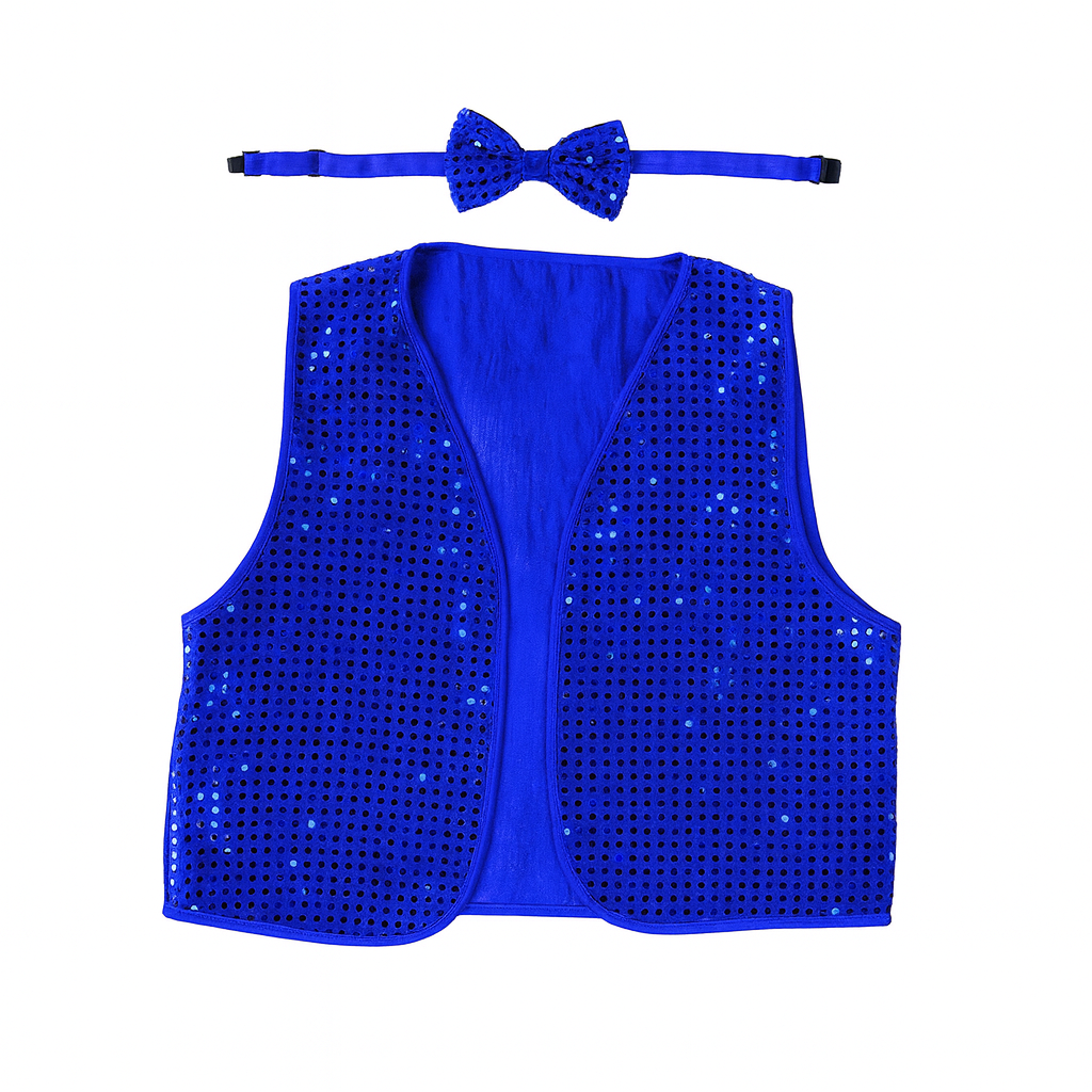 V563-17817-07-202509151237-01 Kids Sequin Vest Bow Tie Set Costume 80s Party Dress Up Waistcoat - Blue - Image 2