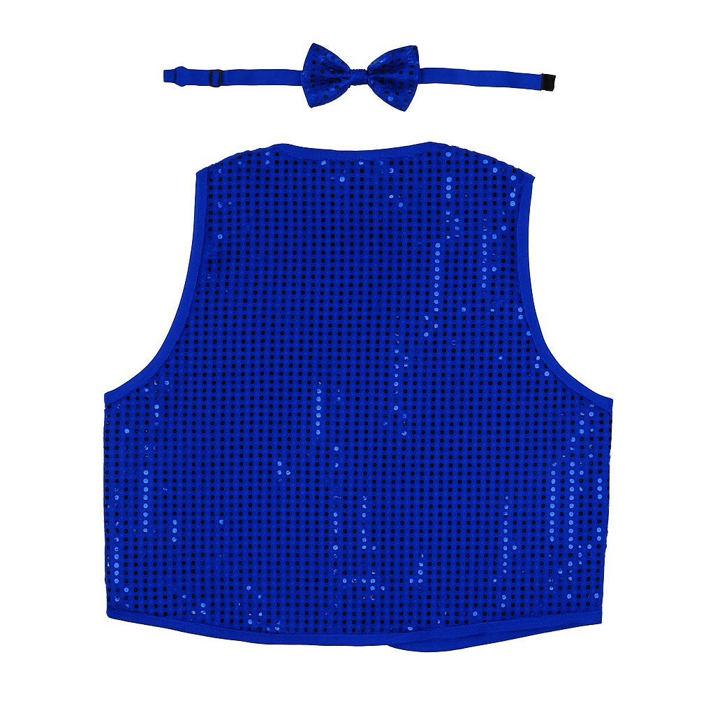 V563-17817-07-202509151237-02 Kids Sequin Vest Bow Tie Set Costume 80s Party Dress Up Waistcoat - Blue - Image 3