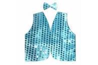 V563-17817-08-184808-01 Kids Sequin Vest Bow Tie Set Costume 80s Party Dress Up Waistcoat - Sky Blue - Image 2