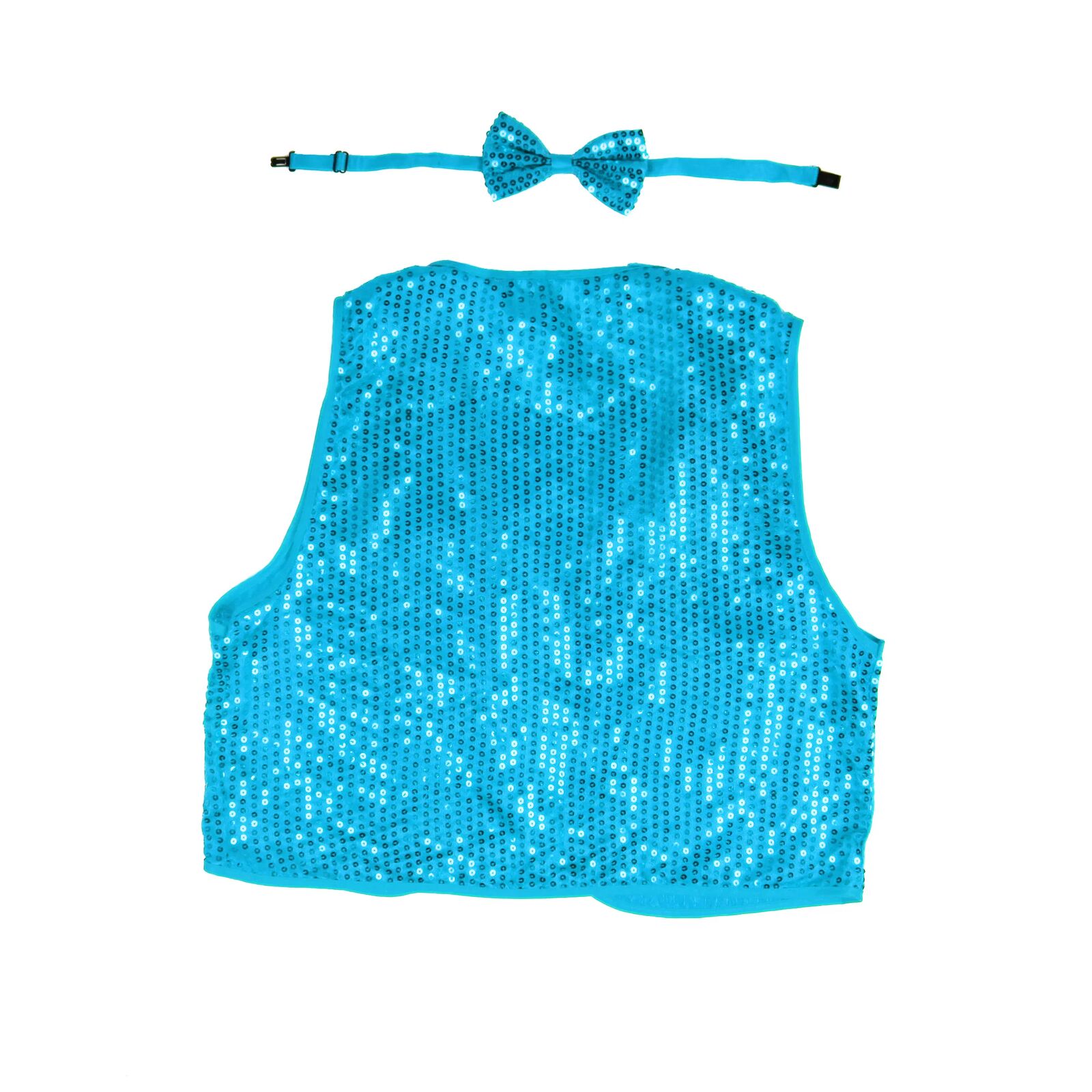 V563-17817-08-202503111635-00 Kids Sequin Vest Bow Tie Set Costume 80s Party Dress Up Waistcoat - Sky Blue - Image 3