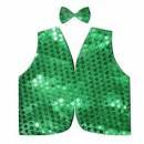 V563-17817-09-184812-01 Kids Sequin Vest Bow Tie Set Costume 80s Party Dress Up Waistcoat - Green - Image 2