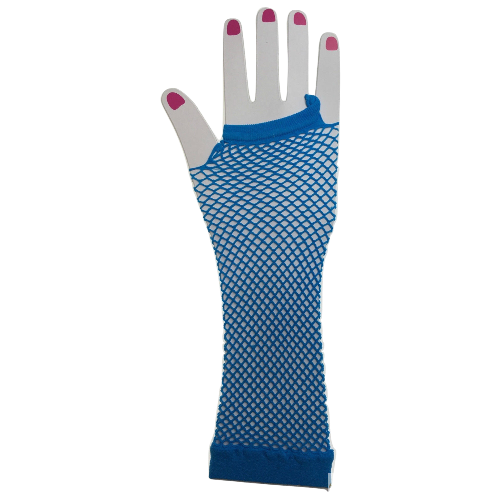 V563-18500-BLUE-202503051710-01 Long Elbow Length Fishnet Gloves Fingerless 70s 80s Womens Costume Party Dance in Blue - Image 2