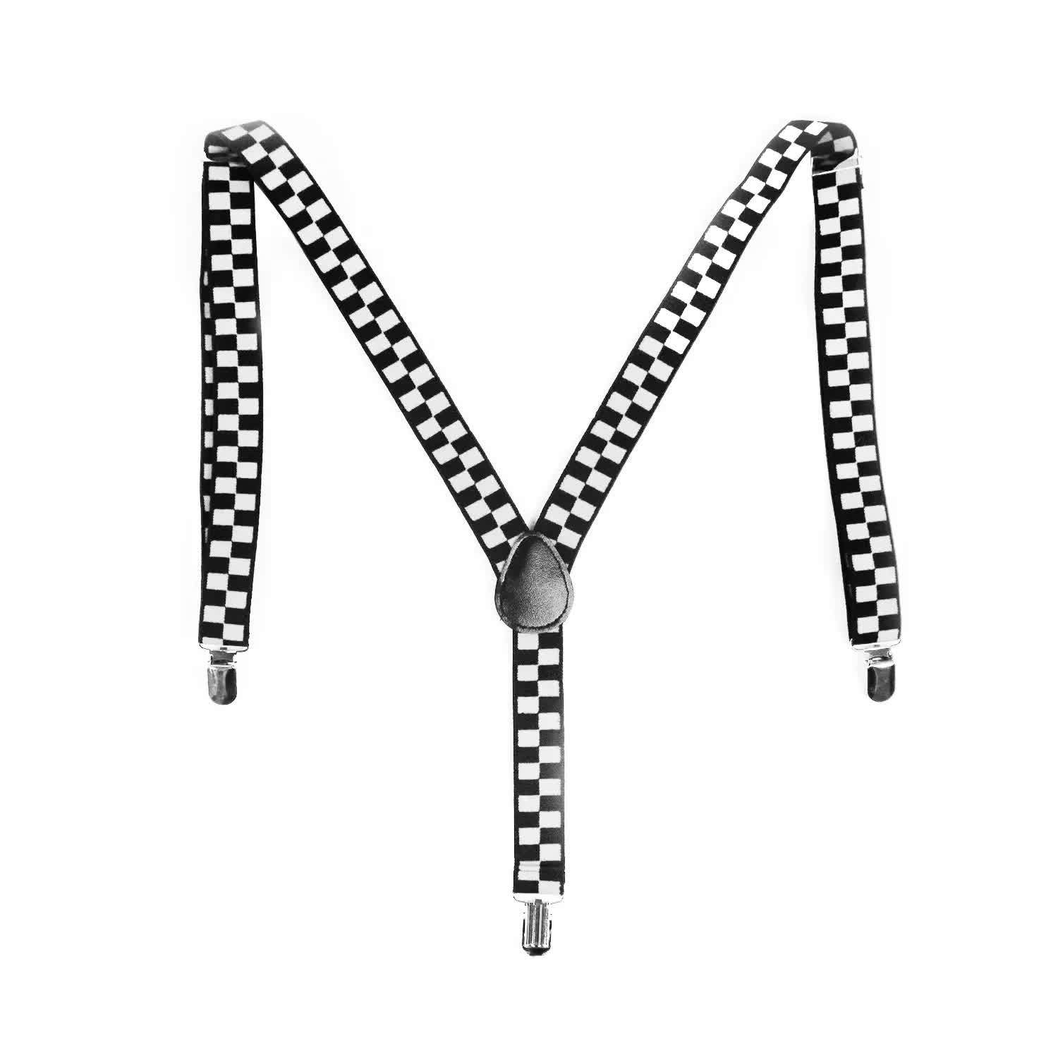 V563-19135-01-202503281609-00 Mens Adjustable Suspenders Braces in Black/White Checkered Pattern (Chequered) - Image 1