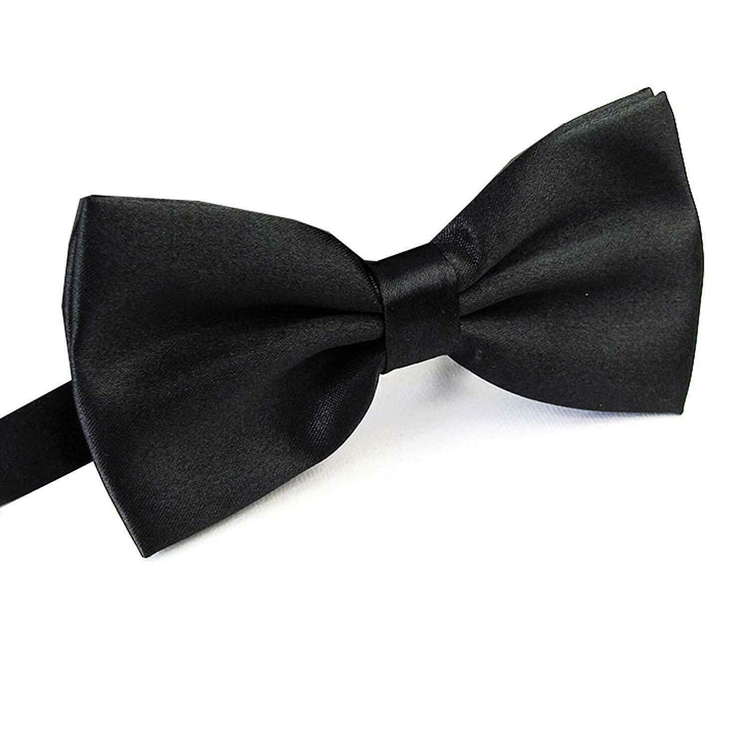 V563-19411-BLK-184998-00 Mens BOW TIE Wedding Tuxedo Formal Bestman Necktie Classic Plain Party - Black - Image 1