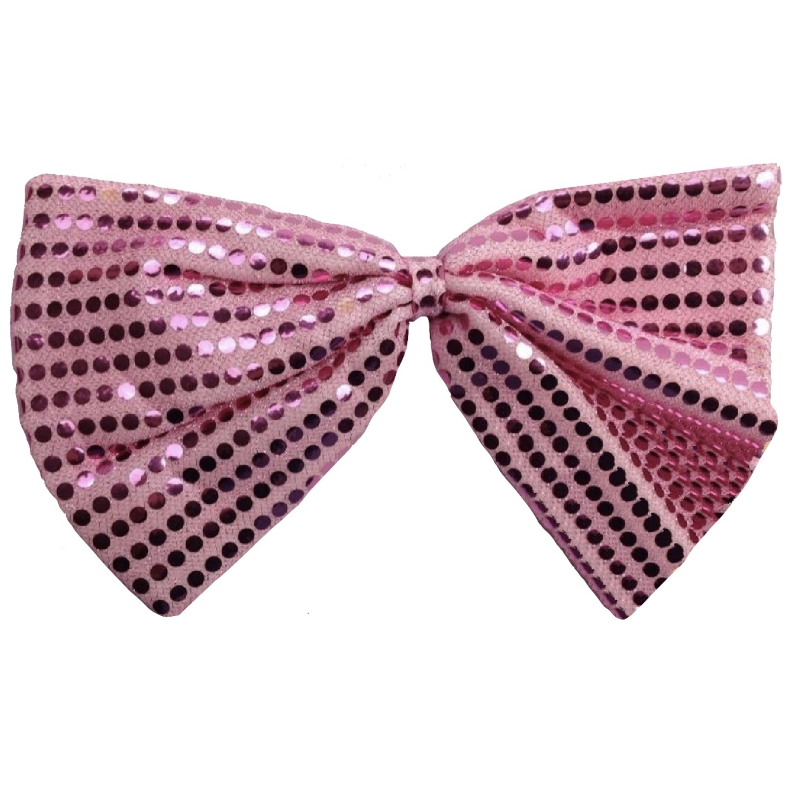 V563-19430-LTPNK-185080-00 LARGE BOW TIE Sequin Polka Dots Bowtie Big King Size Party Costume - Light Pink - Image 1