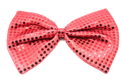 V563-19430-RED-185088-00 LARGE BOW TIE Sequin Polka Dots Bowtie Big King Size Party Costume - Red - Image 1