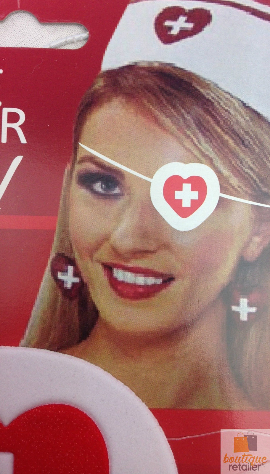 V563-19456-184762-02 NURSE EYEPATCH Fancy Dress Hospital Heart Costume Ladies Doctor Party - Image 3