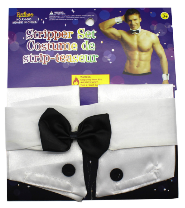 V563-19861-184758-03 Male Stripper Set Costume Cuffs Collar & Bow Tie Waiter Fun Kit Fancy Dress - Image 4
