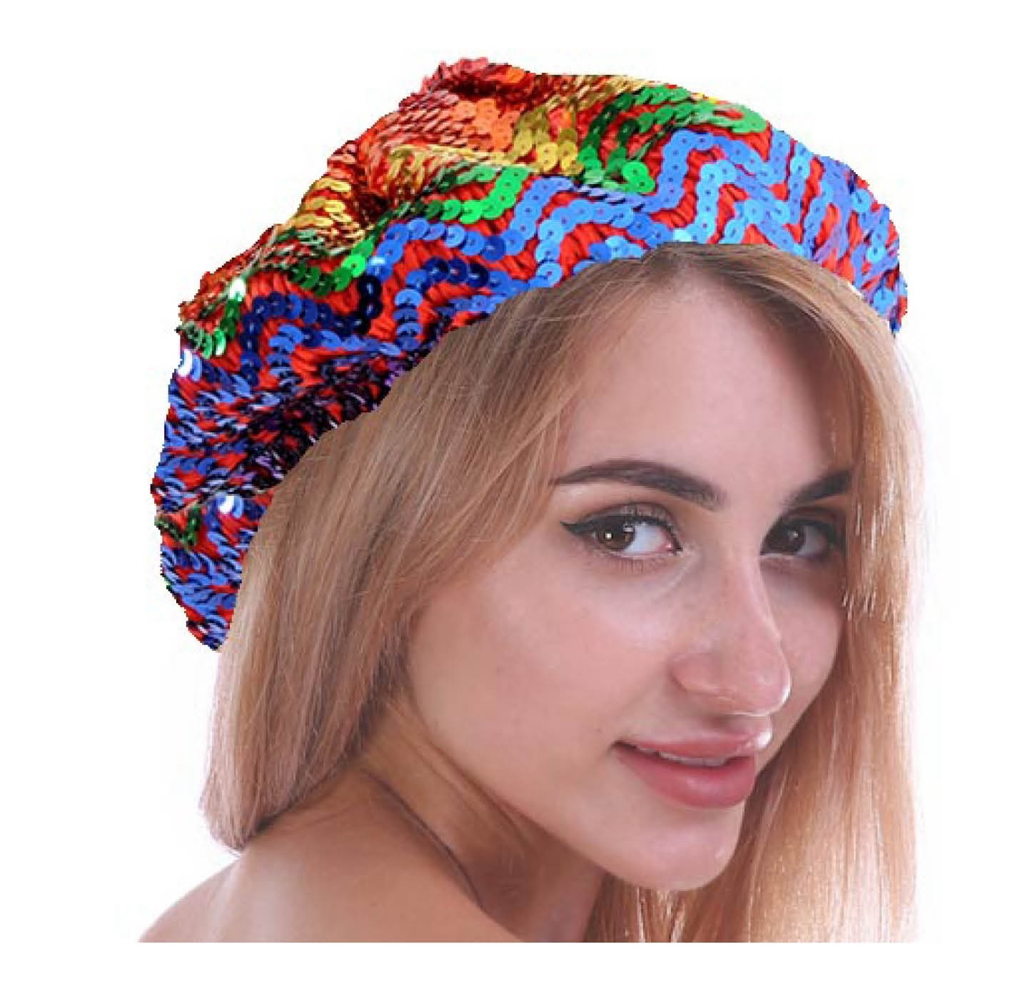 V563-21199-11-184919-01 Rainbow Sequin French Beret Hat Gay LGBTQ Pride - Image 2
