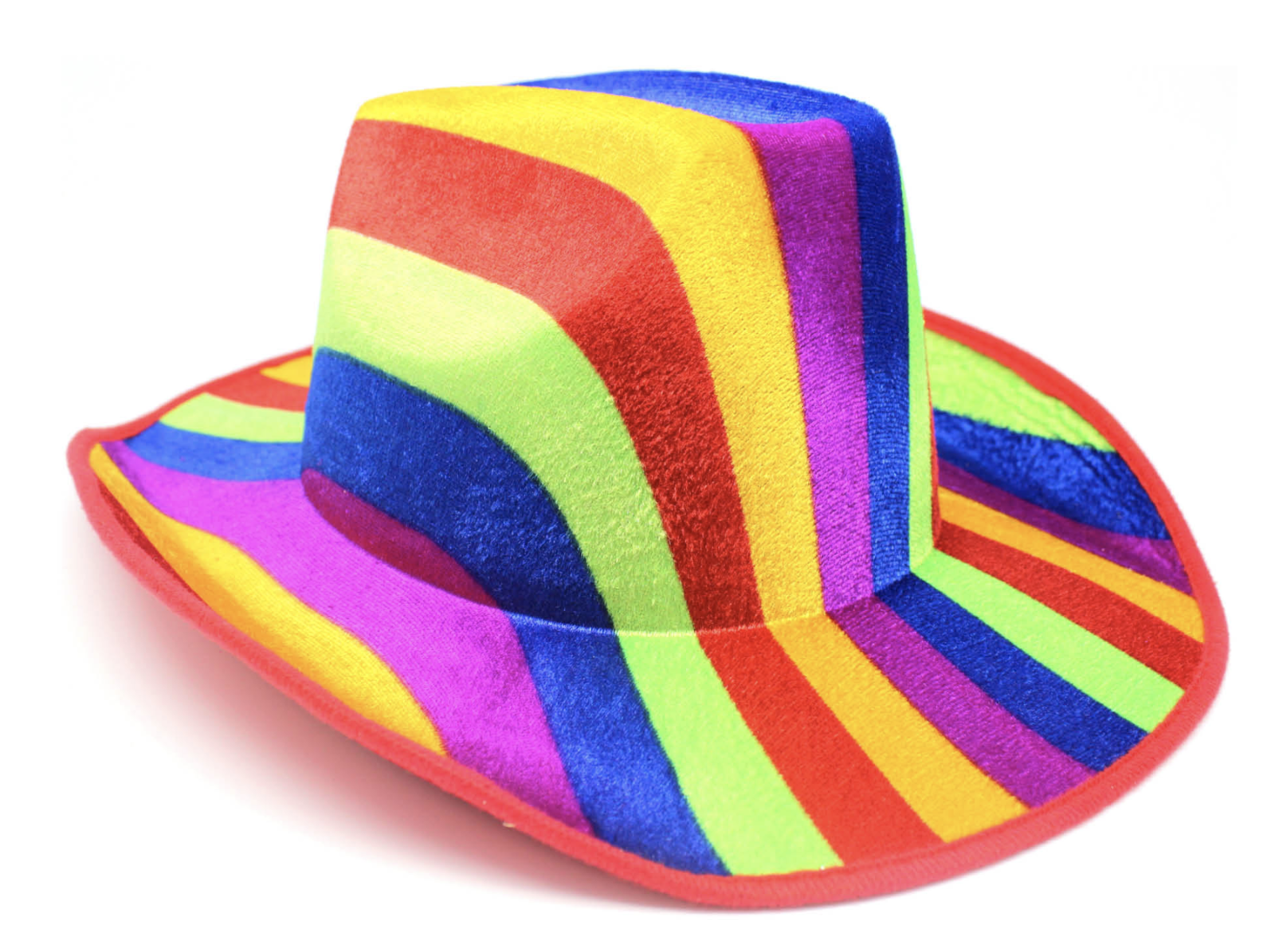 V563-21290-RAINBOW-184822-01 Rainbow Striped Cowboy Hat Trilby Fedora Clown Cap LGBT Gay Pride Party Costume - Image 2