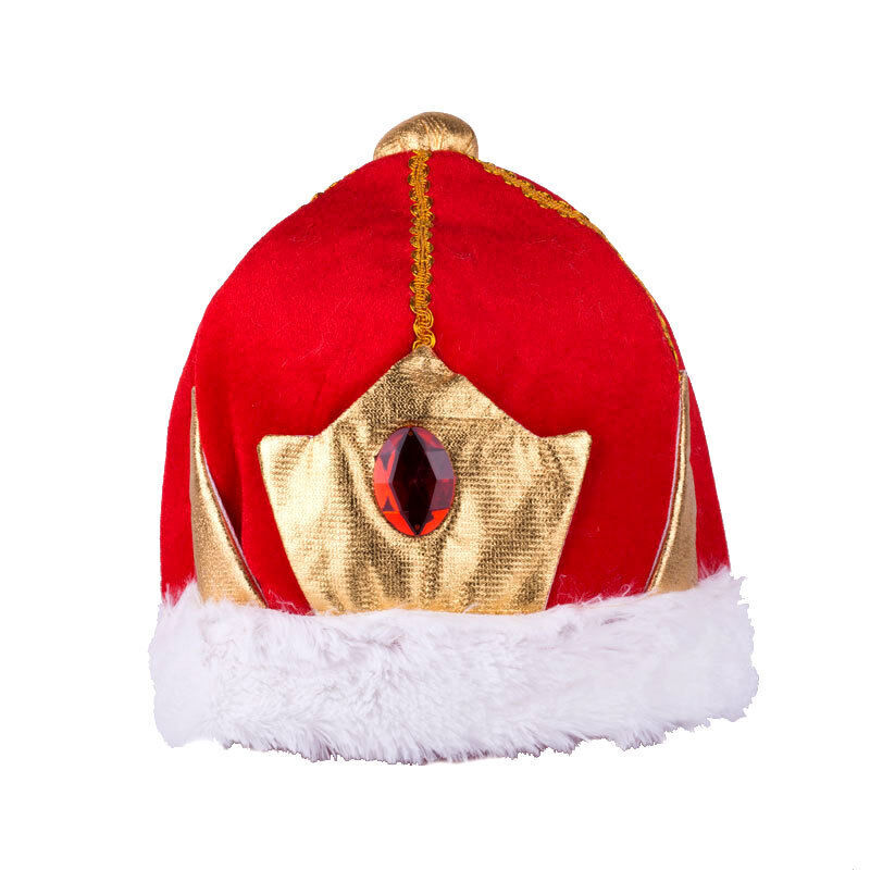 V563-21455-02-185744-01 KING HAT Crown Costume Accessory Halloween Prince Party Dress Soft Gold/Red Cap - Image 2