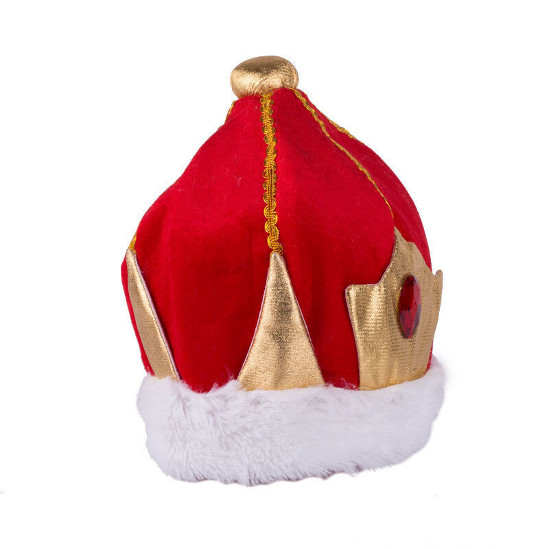 V563-21455-02-185744-02 KING HAT Crown Costume Accessory Halloween Prince Party Dress Soft Gold/Red Cap - Image 3