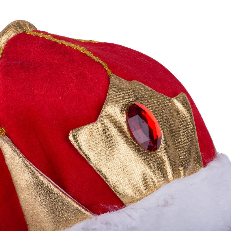 V563-21455-02-185744-03 KING HAT Crown Costume Accessory Halloween Prince Party Dress Soft Gold/Red Cap - Image 4
