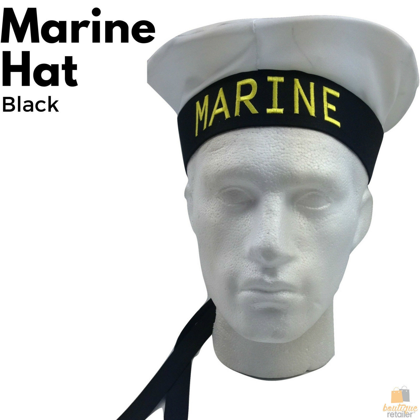 V563-21500-BLACK-184729-05 MARINE HAT Cap White BLACK Skipper Navy Sea Fancy Dress Sailor Costume Accessory - Image 6