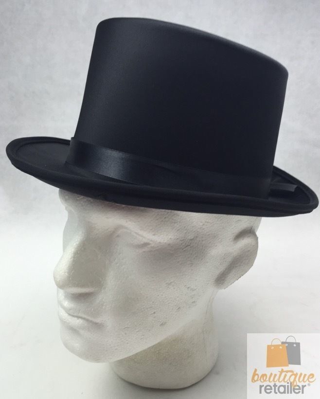 V563-21995-BLK-202503051515-02 SATIN TOP HAT Costume Party Cap Fancy Dress Trilby Fedora One Size - Black - Image 3