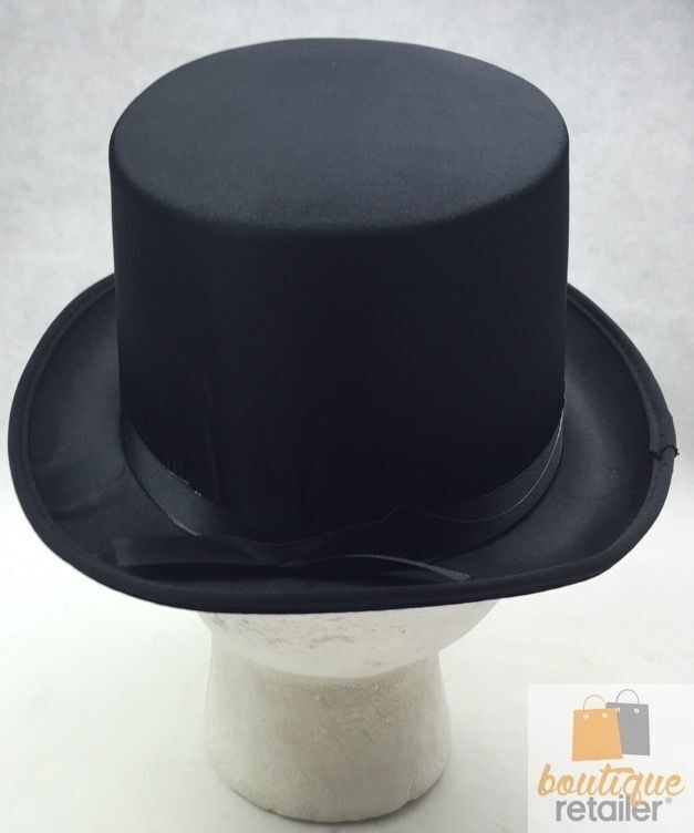 V563-21995-BLK-202503051515-03 SATIN TOP HAT Costume Party Cap Fancy Dress Trilby Fedora One Size - Black - Image 4