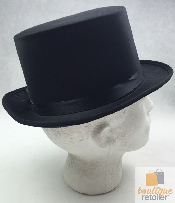 V563-21995-BLK-202503051515-04 SATIN TOP HAT Costume Party Cap Fancy Dress Trilby Fedora One Size - Black - Image 5