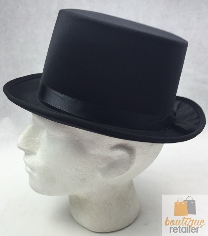 V563-21995-BLK-202503051515-05 SATIN TOP HAT Costume Party Cap Fancy Dress Trilby Fedora One Size - Black - Image 6