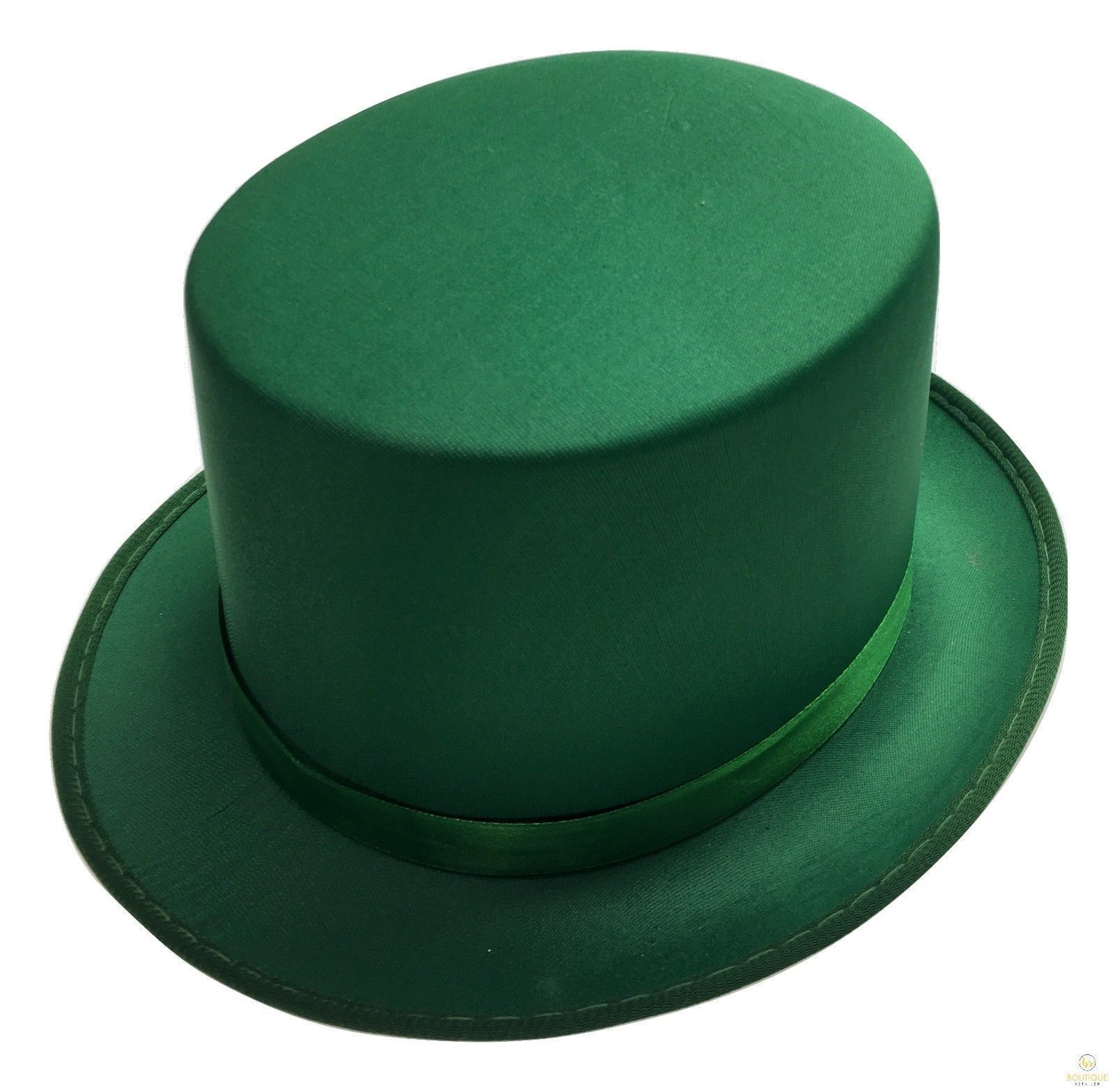 V563-21995-GRN-202503051525-03 SATIN TOP HAT Costume Party Cap Fancy Dress Trilby Fedora One Size - Green - Image 4