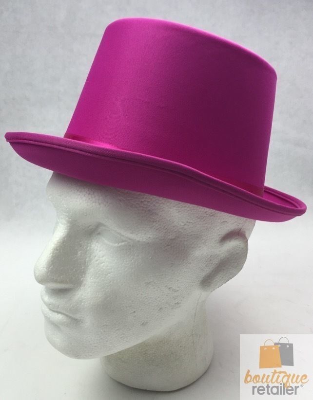 V563-21995-HTPNK-202503051530-02 SATIN TOP HAT Costume Party Cap Fancy Dress Trilby Fedora One Size - Hot Pink - Image 3