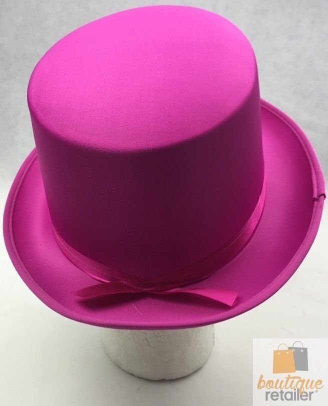 V563-21995-HTPNK-202503051530-03 SATIN TOP HAT Costume Party Cap Fancy Dress Trilby Fedora One Size - Hot Pink - Image 4
