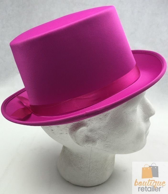 V563-21995-HTPNK-202503051530-04 SATIN TOP HAT Costume Party Cap Fancy Dress Trilby Fedora One Size - Hot Pink - Image 5