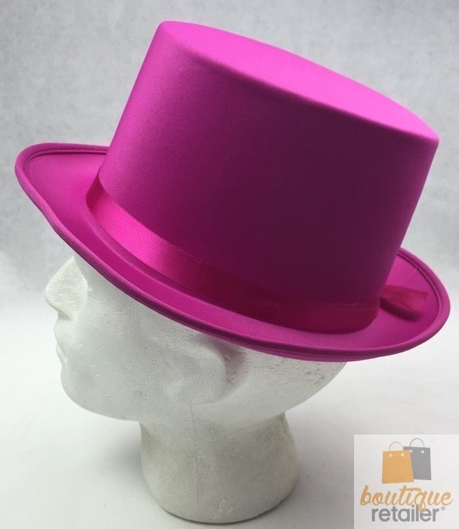 V563-21995-HTPNK-202503051530-05 SATIN TOP HAT Costume Party Cap Fancy Dress Trilby Fedora One Size - Hot Pink - Image 6