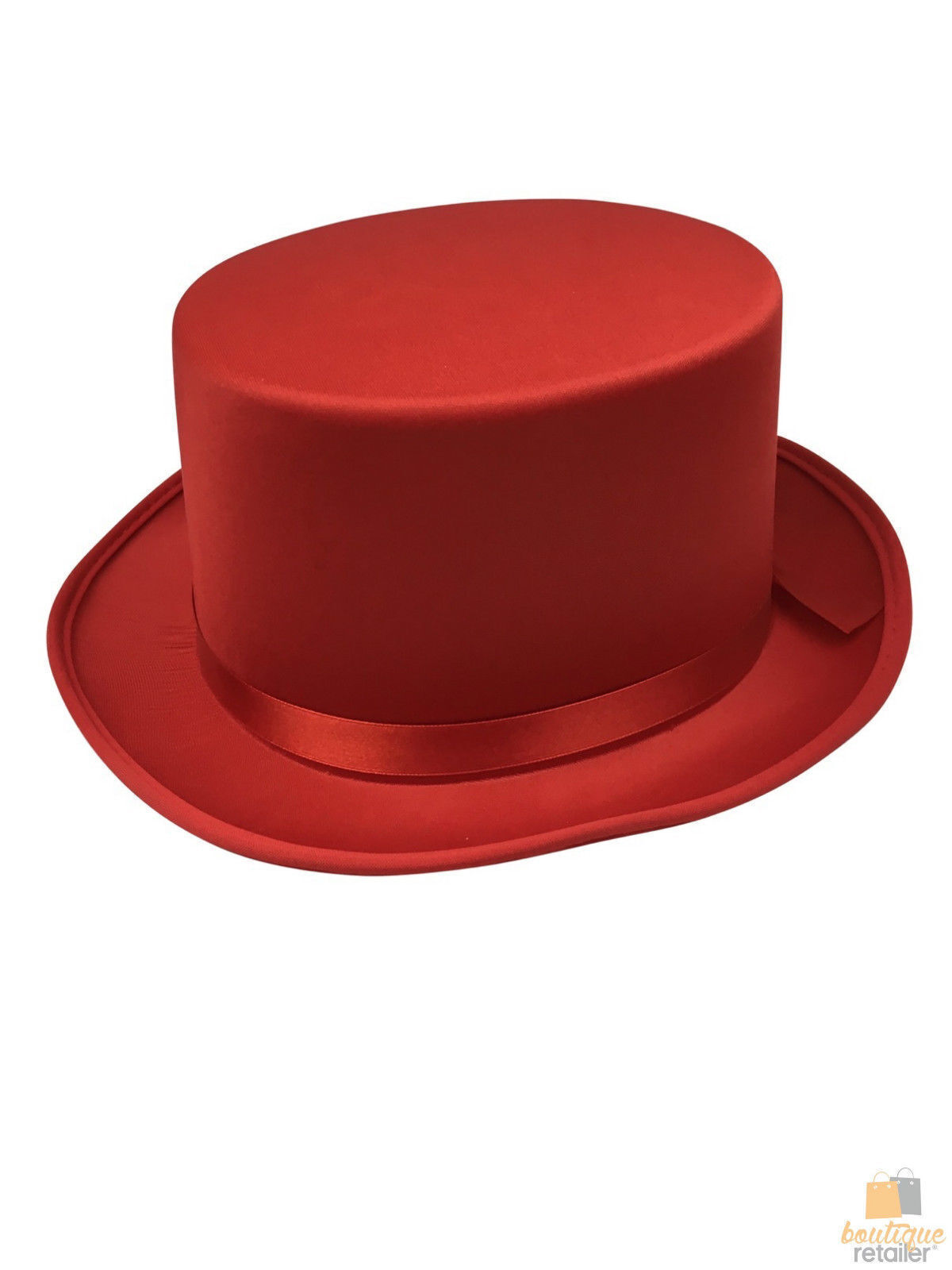 V563-21995-RED-202503051541-02 SATIN TOP HAT Costume Party Cap Fancy Dress Trilby Fedora One Size - Red - Image 3