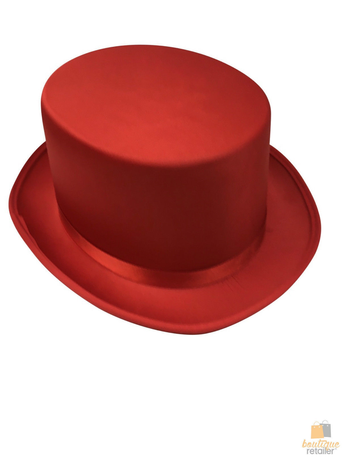 V563-21995-RED-202503051541-03 SATIN TOP HAT Costume Party Cap Fancy Dress Trilby Fedora One Size - Red - Image 4