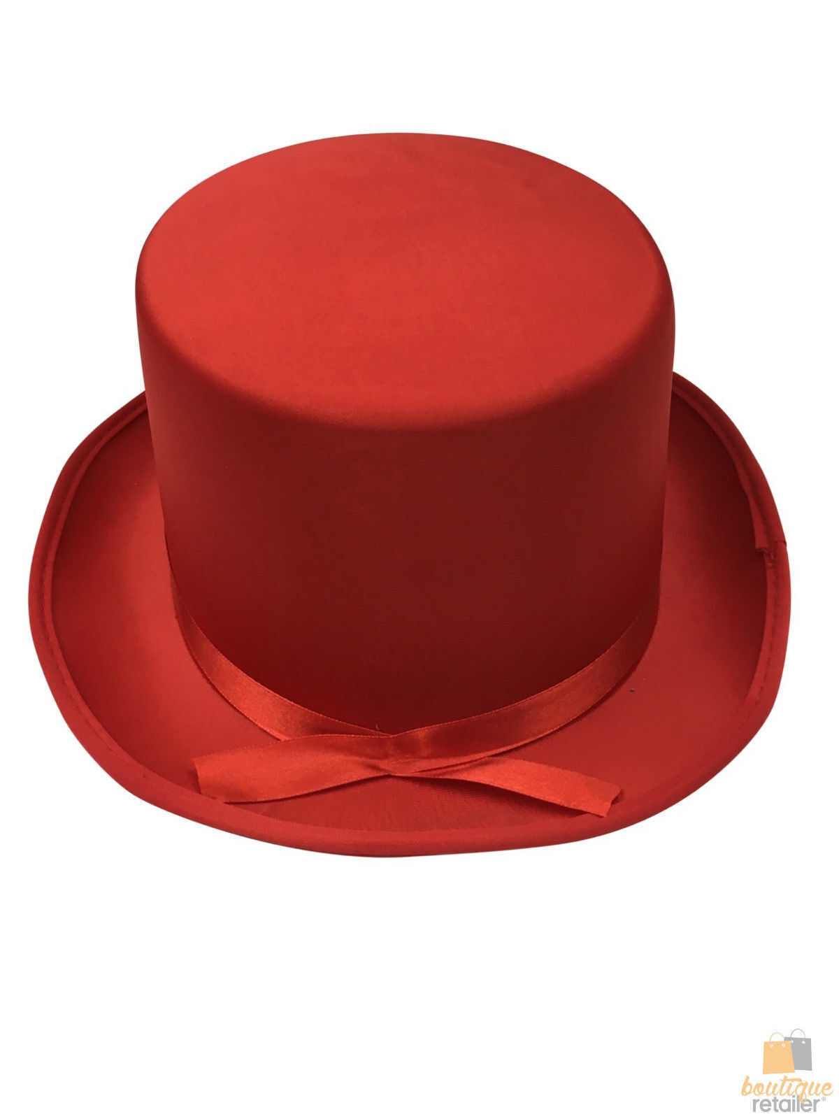 V563-21995-RED-202503051541-04 SATIN TOP HAT Costume Party Cap Fancy Dress Trilby Fedora One Size - Red - Image 5