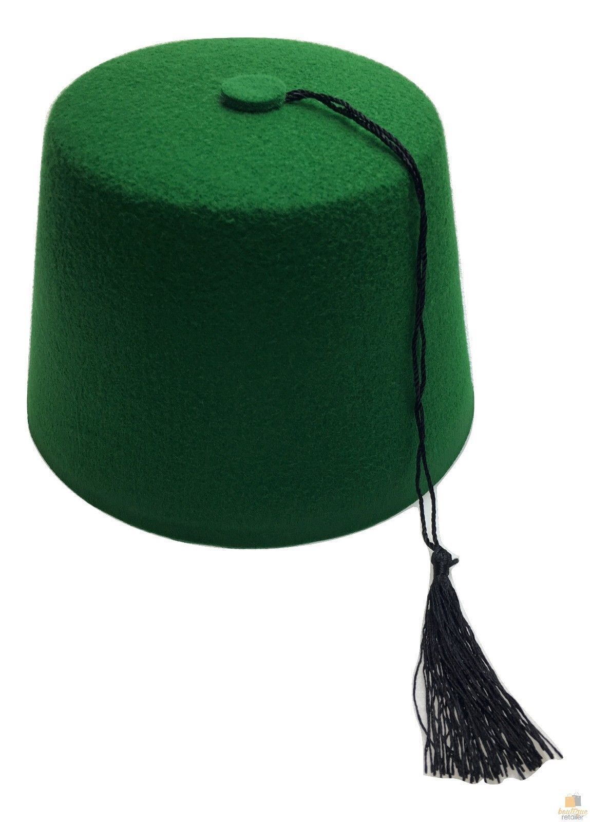 V563-22001-GREEN-202506020816-01 TURKISH HAT Red Green Fez Tarboosh Dress Up Costume Party Moroccan - Green - Image 2