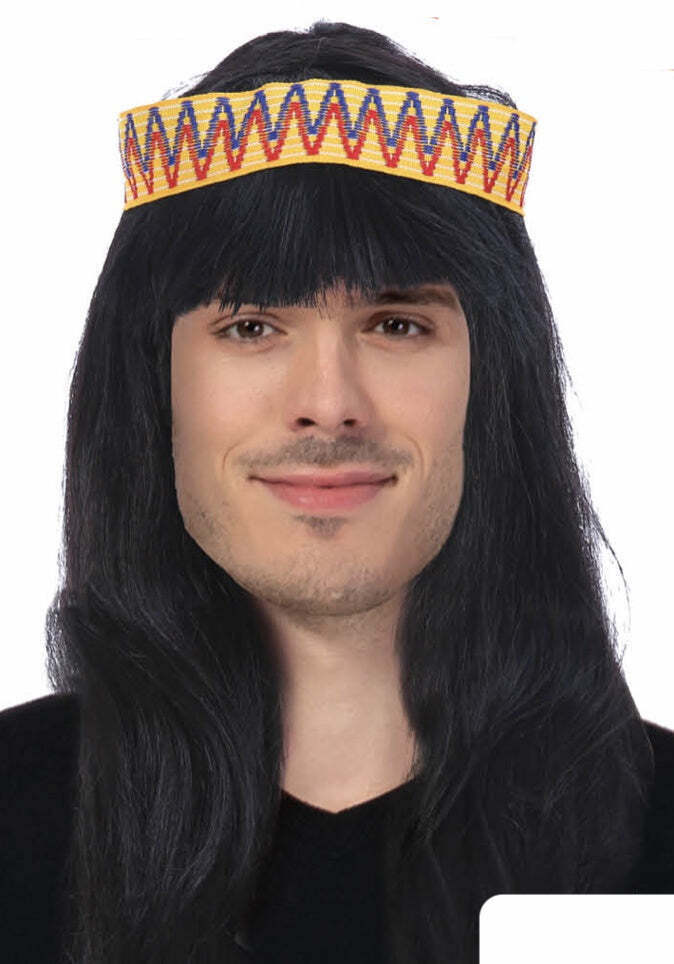 V563-22362-NATIVE-184760-01 Mens INDIAN WIG Native American Fancy Dress Party Costume Hair Headdress - Image 2