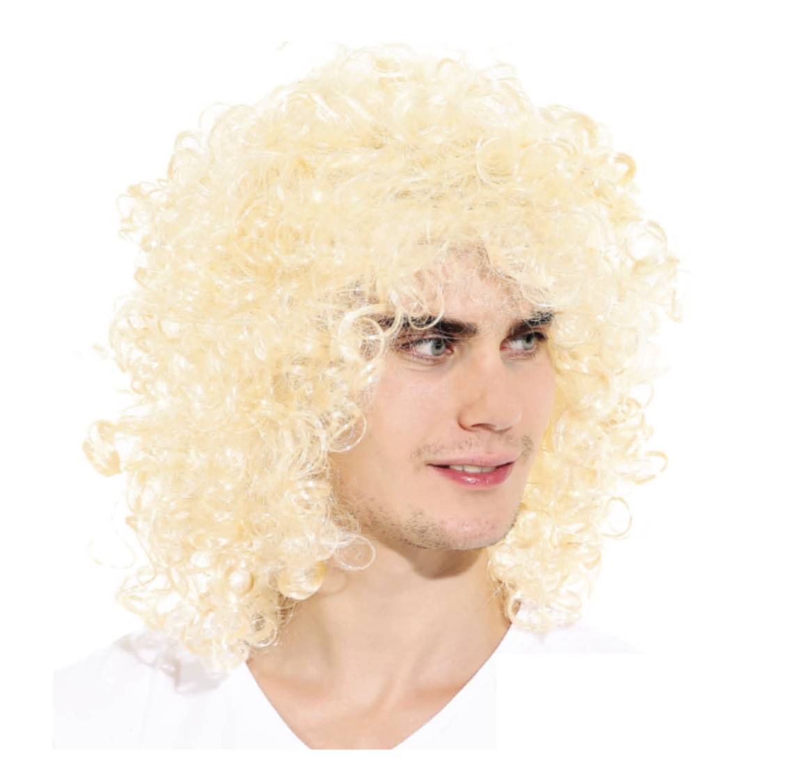 V563-22433-184587-02 MENS LONG CURLY WIG Costume Party Fancy Long Hair Rock 70s 80s Blonde - Image 3