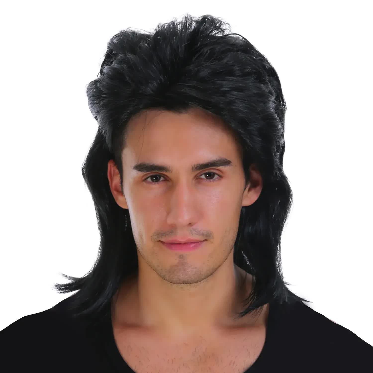 V563-22601-218198-01 Mullet Wig 80s Party Costume Rock Bogan Punk 70s 90s Hair - Black - Image 2