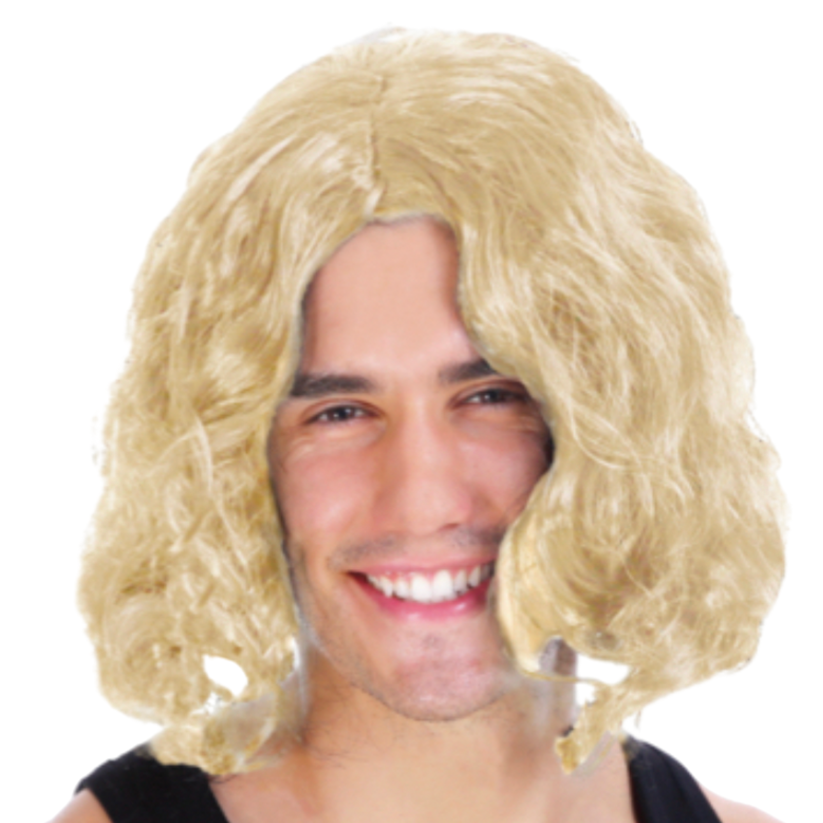 V563-22705-BLONDE-202503051720-01 MENS WAVY WIG Curly Long Hair Disco Punk Rock Party Costume 60s 70s - Blonde - Image 2